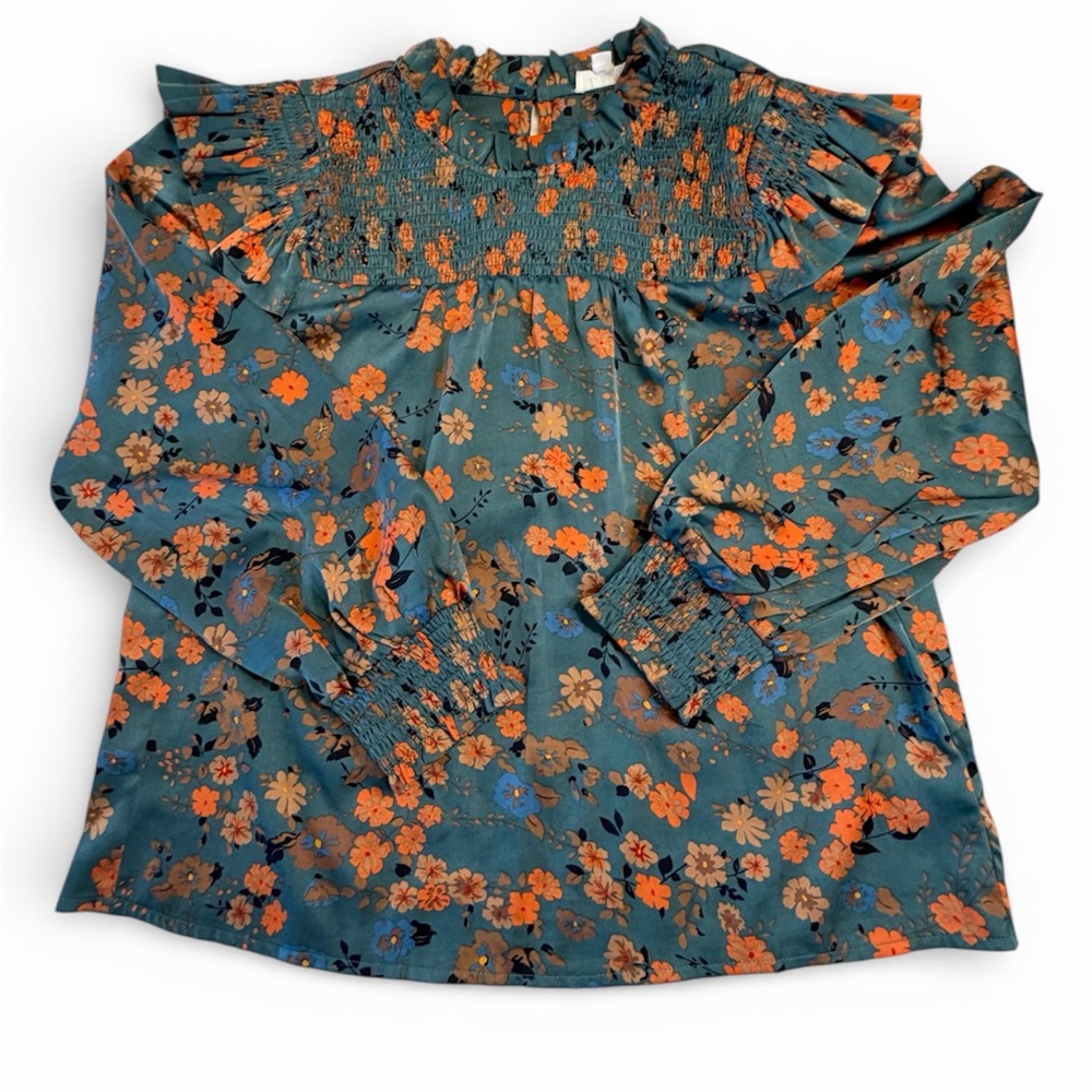 THML Teal and Orange Floral Blouse - Picture 6 of 10